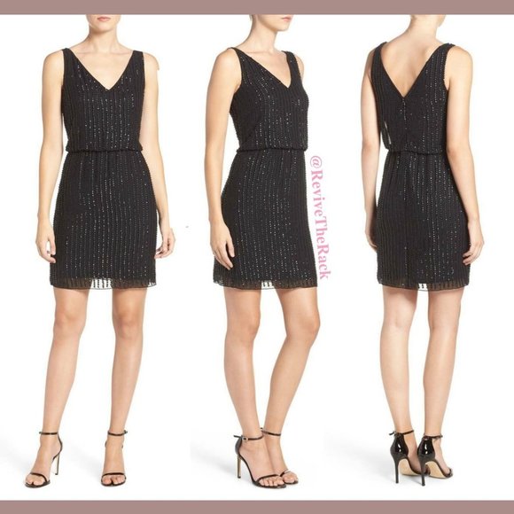 NEW $250 Adrianna Papell Sequin Mesh‎ Blouson Dress in Black [SZ 6 ] - Picture 8 of 8